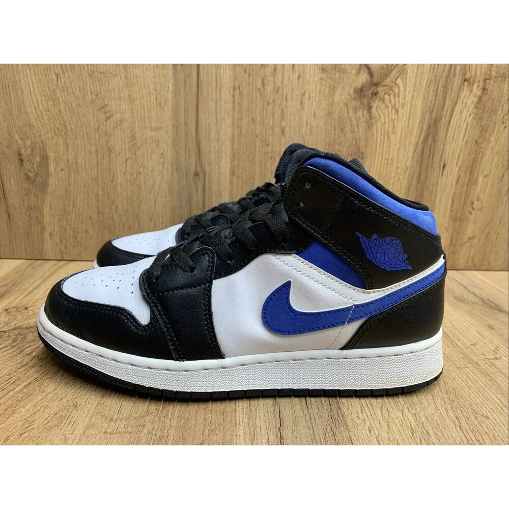 Nike Air Jordan 1 Retro Mid Racer Blue Black 554725-140 Sneakers Youth Size 6.5Y